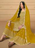 Embroidered Faux Georgette Mustard Salwar Suit - 2