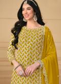 Embroidered Faux Georgette Mustard Salwar Suit - 3