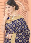 Embroidered Faux Georgette Navy Blue Traditional Saree - 1