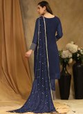 Embroidered Faux Georgette Navy Blue Trendy Salwar Suit - 1