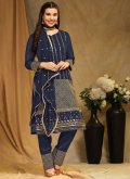 Embroidered Faux Georgette Navy Blue Trendy Salwar Suit - 2