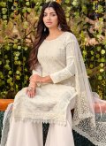 Embroidered Faux Georgette Off White Salwar Suit - 2