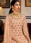 Embroidered Faux Georgette Peach Salwar Suit - 2