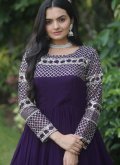 Embroidered Faux Georgette Purple Designer Gown - 3