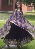 Embroidered Faux Georgette Purple Designer Gown - 1