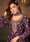 Embroidered Faux Georgette Purple Designer Palazzo Salwar Suit - 1