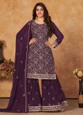 Embroidered Faux Georgette Purple Pakistani Suit - 1