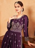 Embroidered Faux Georgette Purple Palazzo Suit - 1
