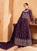 Embroidered Faux Georgette Purple Palazzo Suit - 2
