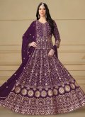 Embroidered Faux Georgette Purple Salwar Suit - 1