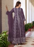 Embroidered Faux Georgette Purple Trendy Salwar Kameez - 1