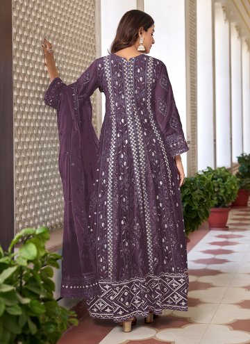 Embroidered Faux Georgette Purple Trendy Salwar Kameez