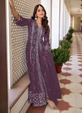 Embroidered Faux Georgette Purple Trendy Salwar Kameez - 2
