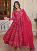 Embroidered Faux Georgette Rani Readymade Designer Gown - 1