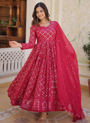 Embroidered Faux Georgette Rani Readymade Designer Gown