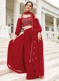 Embroidered Faux Georgette Red Readymade Lehenga Choli - 1