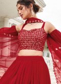Embroidered Faux Georgette Red Readymade Lehenga Choli - 2