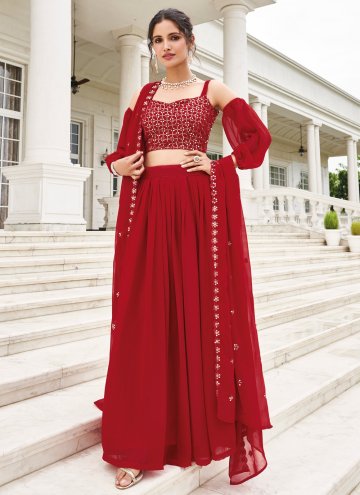 Embroidered Faux Georgette Red Readymade Lehenga Choli