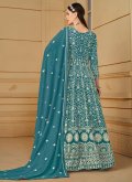 Embroidered Faux Georgette Turquoise Salwar Suit - 1