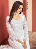 Embroidered Faux Georgette White Salwar Suit - 2