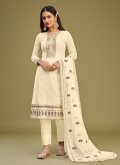 Embroidered Georgette Aqua Blue and Off White Salwar Suit - 2