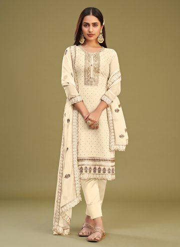 Embroidered Georgette Aqua Blue and Off White Salw