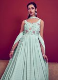 Embroidered Georgette Aqua Blue Floor Length Trendy Gown - 2