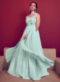 Embroidered Georgette Aqua Blue Floor Length Trendy Gown - 3