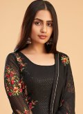 Embroidered Georgette Black Pant Style Suit - 1