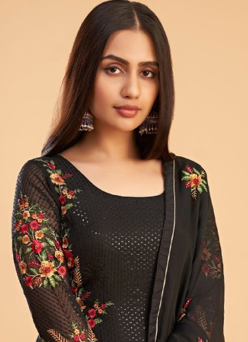 Embroidered Georgette Black Pant Style Suit