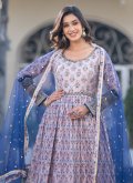 Embroidered Georgette Blue and Lavender Readymade Designer Gown - 1