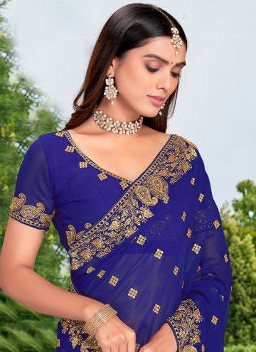 Embroidered Georgette Blue Contemporary Saree