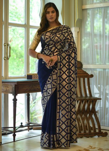 Embroidered Georgette Blue Trendy Saree