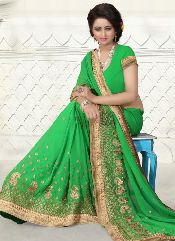 Embroidered Georgette Green Casual Saree