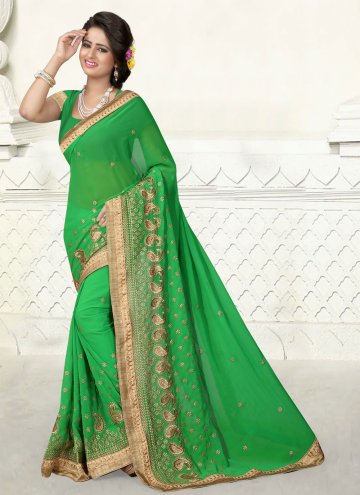 Embroidered Georgette Green Casual Saree
