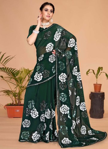 Embroidered Georgette Green Contemporary Saree