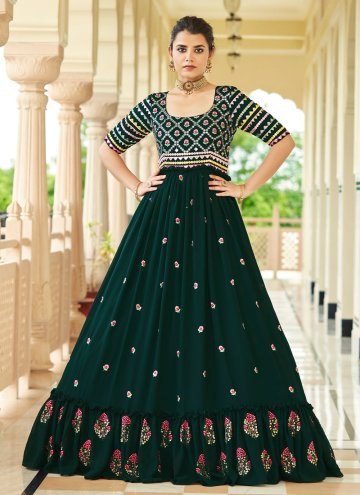 Embroidered Georgette Green Gown