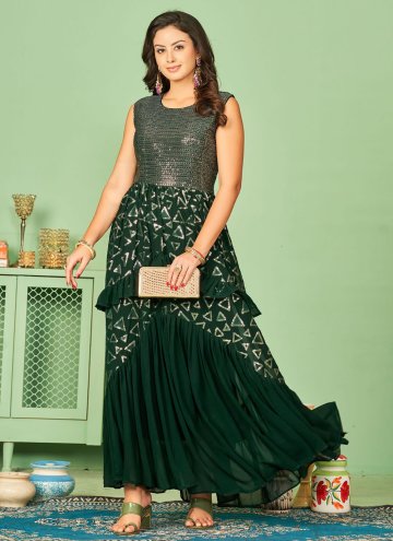 Embroidered Georgette Green Readymade Designer Gown