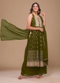 Embroidered Georgette Green Salwar Suit - 1