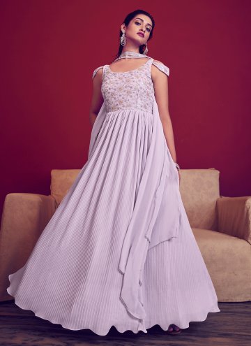 Embroidered Georgette Lavender Gown