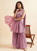 Embroidered Georgette Lavender Palazzo Suit - 3