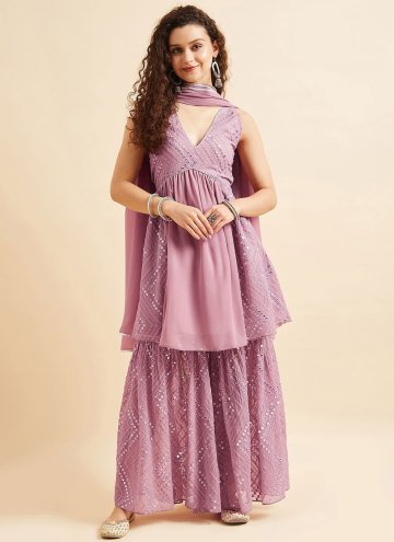 Embroidered Georgette Lavender Palazzo Suit