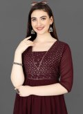 Embroidered Georgette Maroon Gown - 1