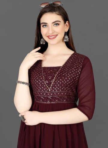 Embroidered Georgette Maroon Gown