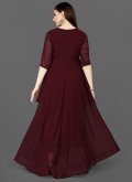 Embroidered Georgette Maroon Gown - 2