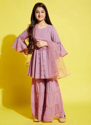 Embroidered Georgette Mauve Salwar Suit