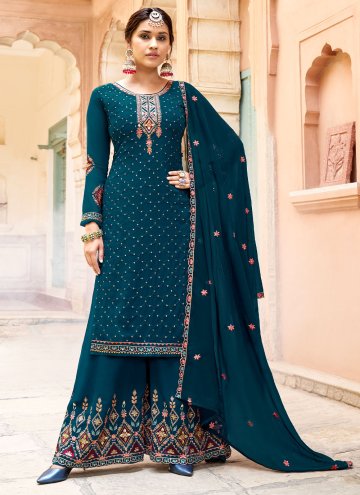 Embroidered Georgette Morpeach Straight Salwar Sui