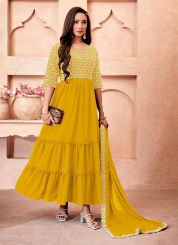 Embroidered Georgette Mustard Gown