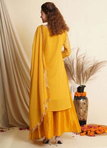 Embroidered Georgette Mustard Palazzo Suit