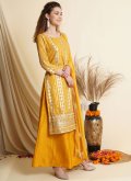 Embroidered Georgette Mustard Palazzo Suit - 2